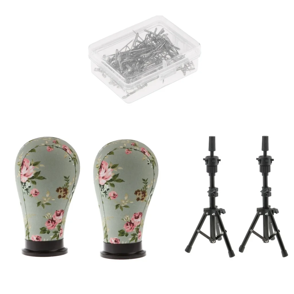 Mannequin Cork Canvas Block Head Holder Stand T  Pins Wig Making Tools