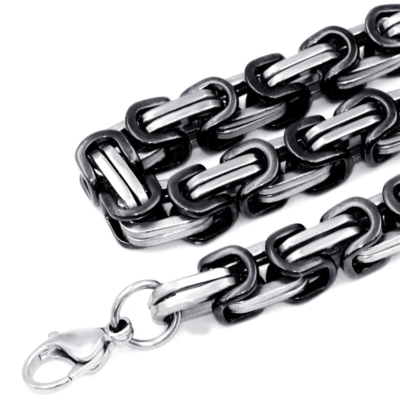 Customized 8mm Mens Boys Chain Necklace Gold /Black Silver Tone Stainless Steel Byzantine Box Necklace Jewelry 16