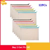 12Pcs Multipurpose Cosmetic Bag Makeup Pouches with Zipper Canvas Bag Pencil Pouch Travel Toiletry Bag for DIY Design 1
