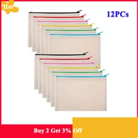 12Pcs Multipurpose Cosmetic Bag Makeup Pouches with Zipper Canvas Bag Pencil Pouch Travel Toiletry Bag for DIY Design 1