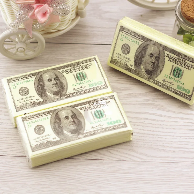 Салфетки для салфеток, 100 долларов, доллар, купюр,, индивидуальные салфетки, печать популярной бумаги, подарок, новинка, протирать