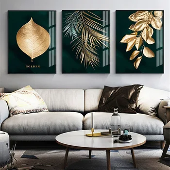 Nordic Modern Luxury Canvas Painting Leaf Plant Picture Home Decor Wall Art Minimalist Posters and Prints for Bedroom Painting 1