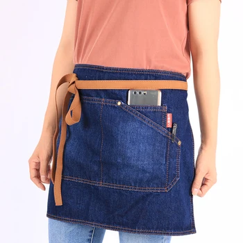 

WEEYI Denim Waist Apron Bar Pub Chef Kitchen Bow Half Apron For Cooking Cafe Waiter Waitress Work Uniform Ladies Men Short Apron