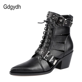 

Gdgydh 2020 Women Pointed Toe Ankle Boots Hoof High Heels Platform Female Chelsea Boots Black Ankle-strap Buckles Ladies Boots