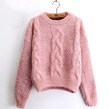 

Women Pullover Sweater 2019 Autumn Winter Twist Knitted Mohair Casual Jumper Female Fashion Short Sweaters And Pullovers Pull