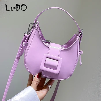 

LUCDO Solid Color PU Leather Saddle Bags Vintage Small Underarm Bag 2020 New Fashion Shoulder Crossbody Bag Female Handbags And