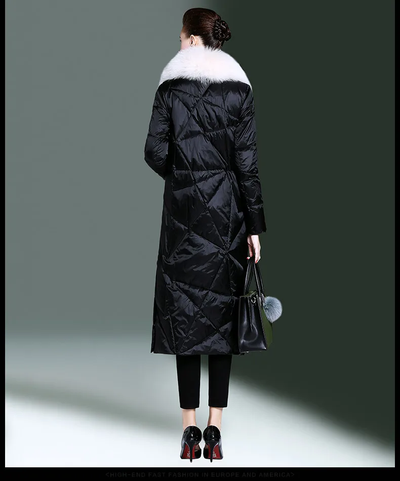 Высокое качество пуховик для женщин Зимняя мода большой Лисий меховой воротник толстый длинный пуховик парка ветрозащитная теплая верхняя одежда
