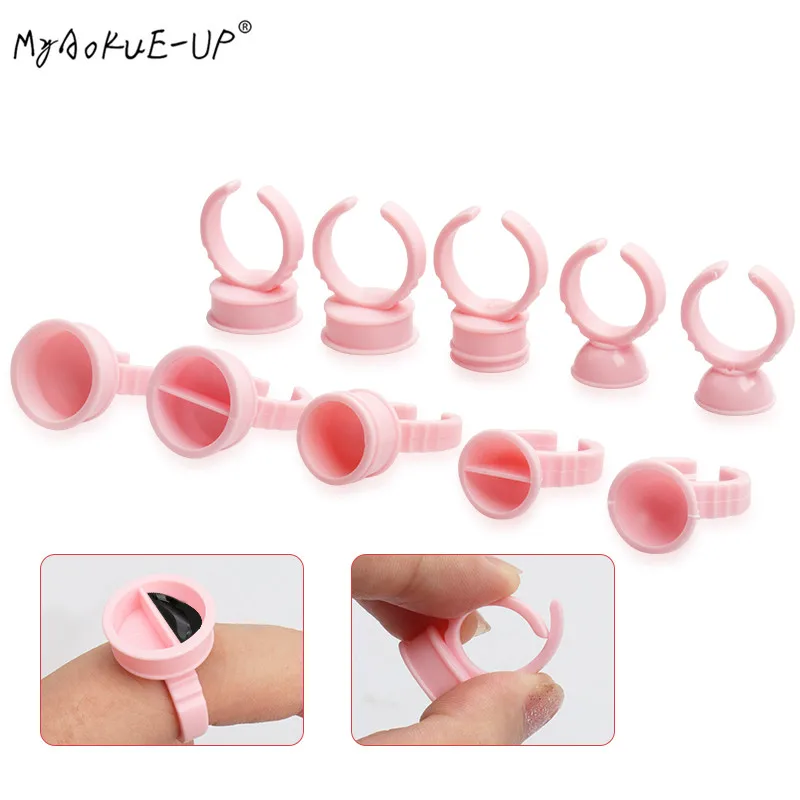 

100pcs Disposable Pink Glue Holder Ring Adhesive Pallet For Eyelash Extension Container Ring Cup Eyebrow Tattoo Pigment