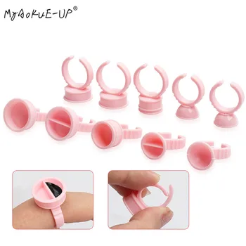 

100pcs Disposable Pink Glue Holder Ring Adhesive Pallet For Eyelash Extension Container Ring Cup Eyebrow Tattoo Pigment