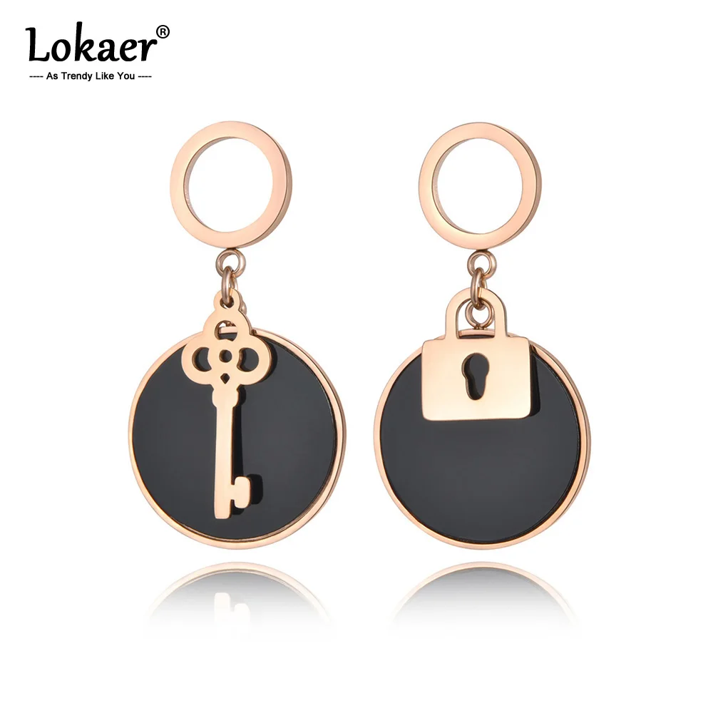 Lokaer трендовые серьги с замком для ключей розового золота женщин титановые из