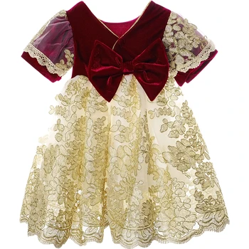 

Kids Spanish Velvet Lace Dresses for Girls Children Boutique Princess Christening Gowns Baby Birthday Frock Infant Baptism Robe
