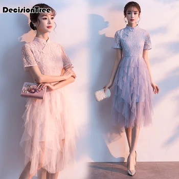

2020 lace bride wedding qipao long cheongsam chinese traditional dress retro qi pao women mesh party cheongsam chinese dress