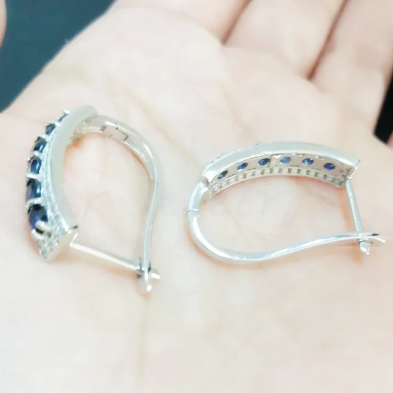 Серьги-кольца с натуральным сапфиром 0.15ct* 12 шт драгоценный камень Серебро 925 пробы для мужчин или женщин T8100110