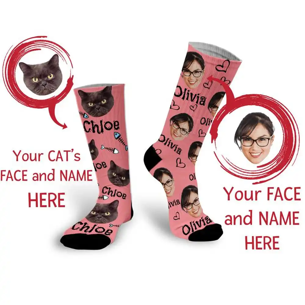 Chaussettes Personnalisees Avec Nom De Tete Pour Maman De Chat Chaussettes Mal Assorties Chaussettes Personnalisees Avec Visage De Chat De Compagnie Cadeaux Aliexpress