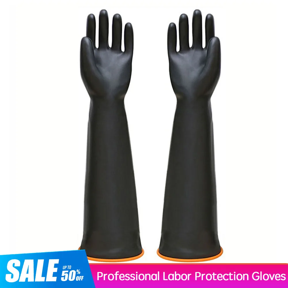 354555cmBlackGlovesHeavyDutyRubberGlovesAcidAlkaliResistant