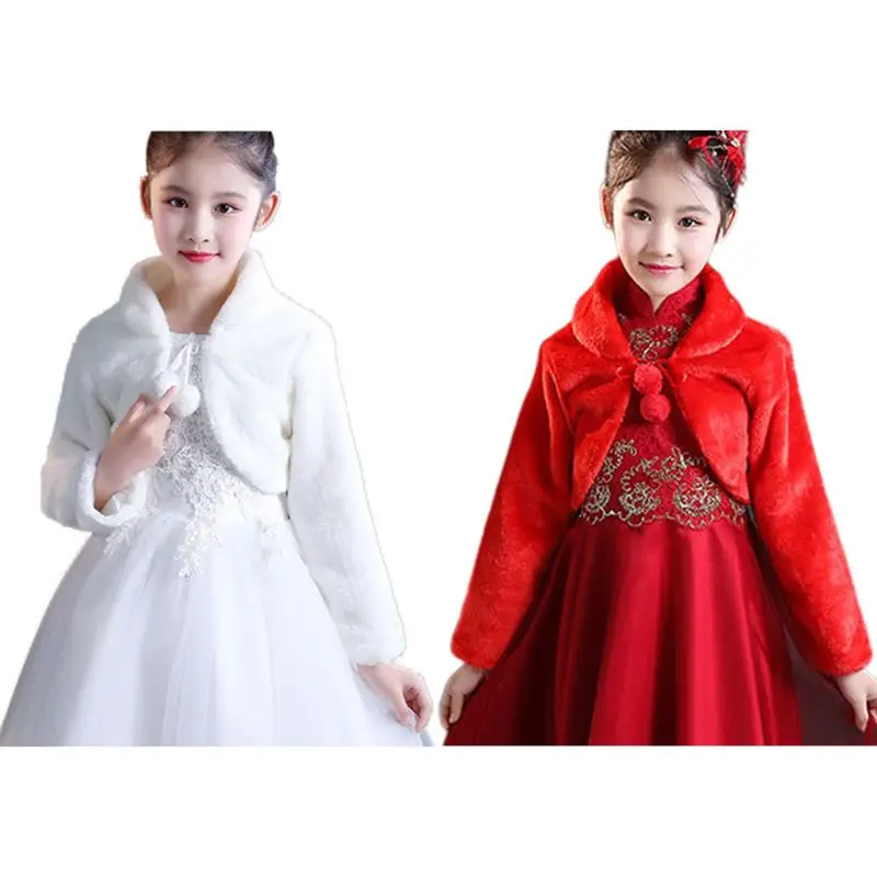 Kids Princess Thicken Plush Wrap Shawl Flower Girls Long Sleeve Capelet Shrug C R3MC