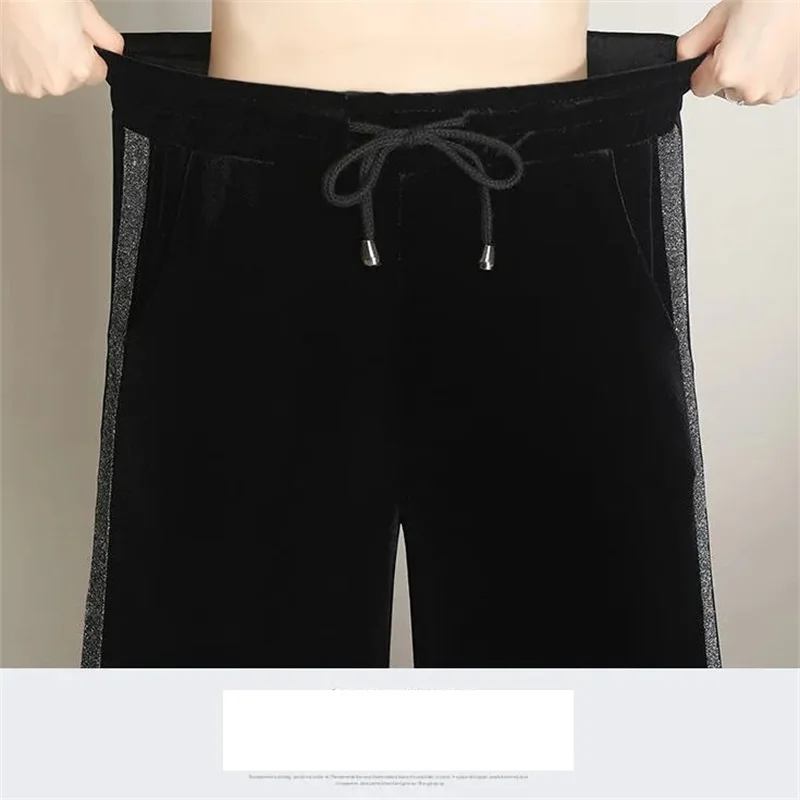 Gold Velvet Wide-Leg Pants Women Fall/Winter Fleece/No Velvet Drape High-Waist Straight-Leg Trousers Loose Casual Pants
