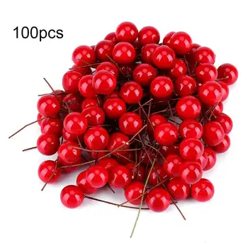 

100 Pcs DIY Home Tuin Kerstversiering Levert Artificial Red Holly Berry Christmas DIY Home Garden Christmas decoration