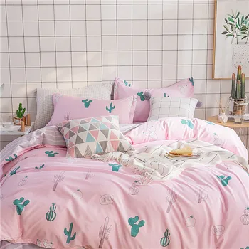 

Cute Pink Cactus Bed Linens Nordic Style Simple Bedding Sets AB Size Cover Side Set Queen Bed Duvet King Cover Sheets Quilt
