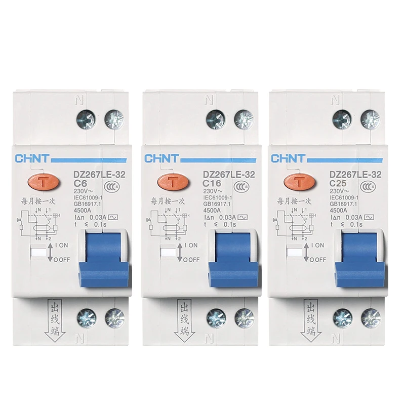 Автоматический выключатель CHNT 1P + N DPNL 6A 10A 16A 20A 25A 32A остаточный ток RCBO MCCB 36 мм 1 шт. |