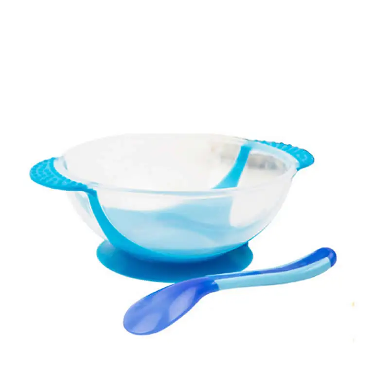 Blue bowl spoon Детская посуда Детские Обучающие блюда с присоской Assist еда чаша ложка с датчиком температуры чашка для кормления малыша блюда - Цвет: Blue bowl spoon