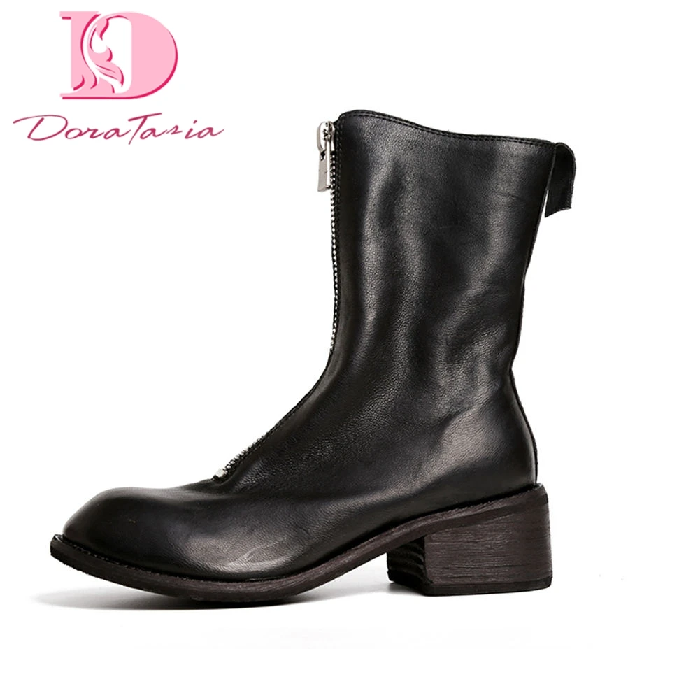 

Doratasia Retro brand designer Fashion Shoes Women Boots 2019 sheepskin genuine leather chunky Heels zipper Boots Woman Shoes