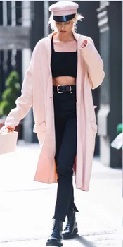

Long Fund Loose Coat Pink Colour Cashmere Overcoat Cashmere Keep Warm Long Fund Loose Coat Imitate Leather And Fur Overcoat