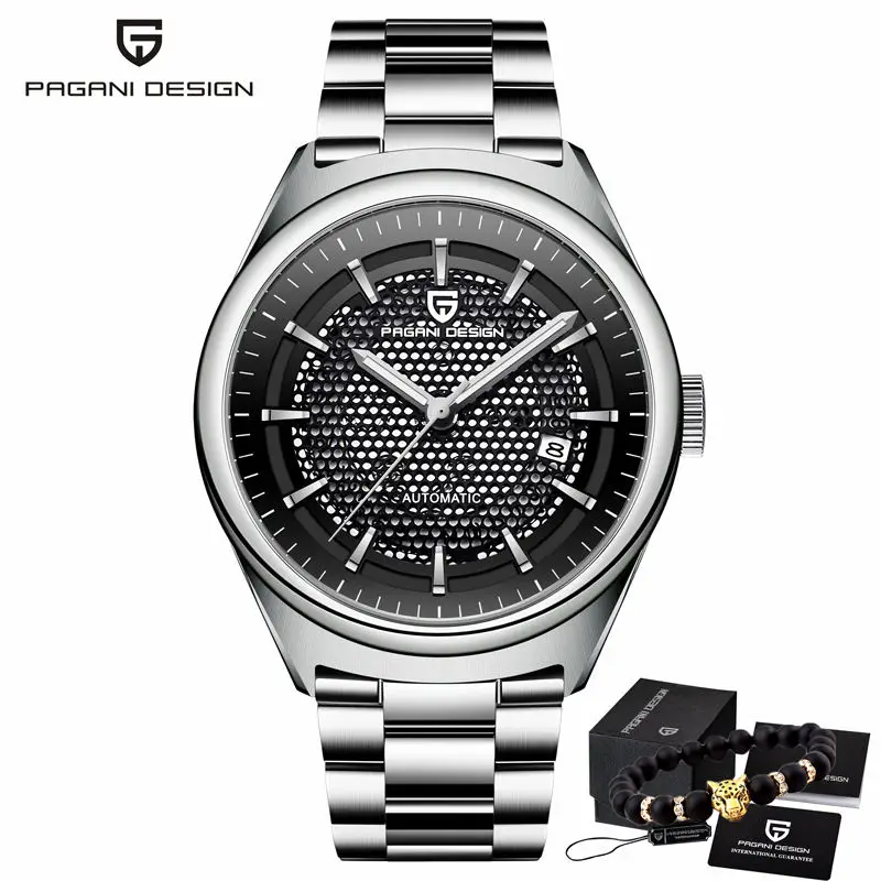 silver black PAGANI новые мужские часы, мужские часы, автоматические механические часы, мужские военные наручные часы, водонепроницаемые часы, Montre Homme - Цвет: silver black