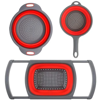 

3-Packs Silicone Kitchen Collapsible Colander the Sink Collander Colanders+4Qt Veggies+2Qt Pasta Strainer
