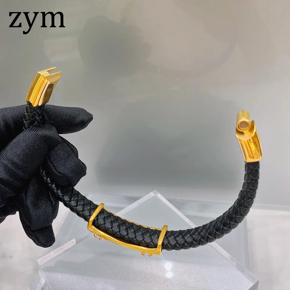 Zym2019Hot бренд золотой Мустанг браслет Высокое качество кожаный браслет в стиле ретро дизайн модный мужской кожаный веревочный браслет