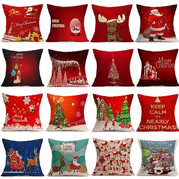 

Christmas Santa Claus Deer Print Pillow Case Cover Square Car Home Decor 2019