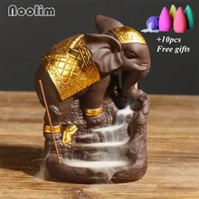 Фиолетовая глина золотой слон Ганеш дым обратного потока ароматерапия водопад курильница подставка для ароматических палочек домашний декор+ 10 шт конусов