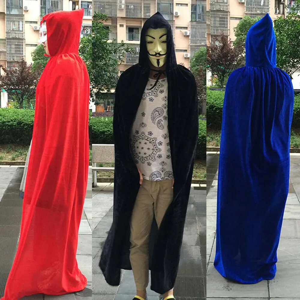 Унисекс Мода Хэллоуин Тренч Новое однотонное бархатное женское мужское длинное