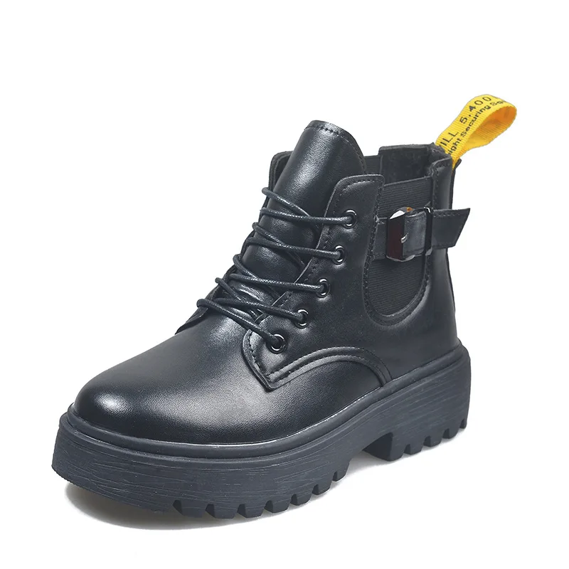 

2019 Autumn And Winter New Style WOMEN'S Boots Leather Korean-style Martin Boots Hight-top Tied Monochrome Outdoor WOMEN'S Shoes
