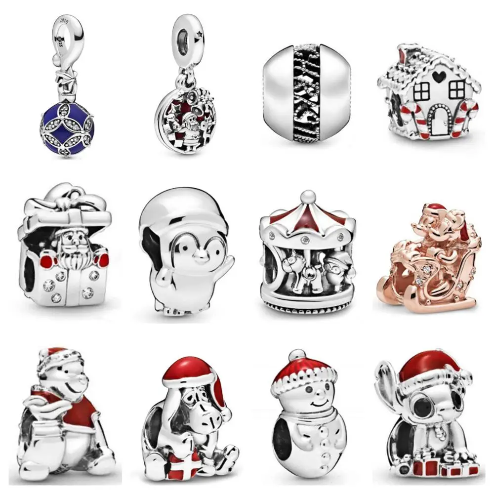 

PDB ZZ 68 Original 925 Silver 2019 Christmas Charm cute Bear Snowman Christmas House Charm Fit for DIY Bracelet Women Jewelry