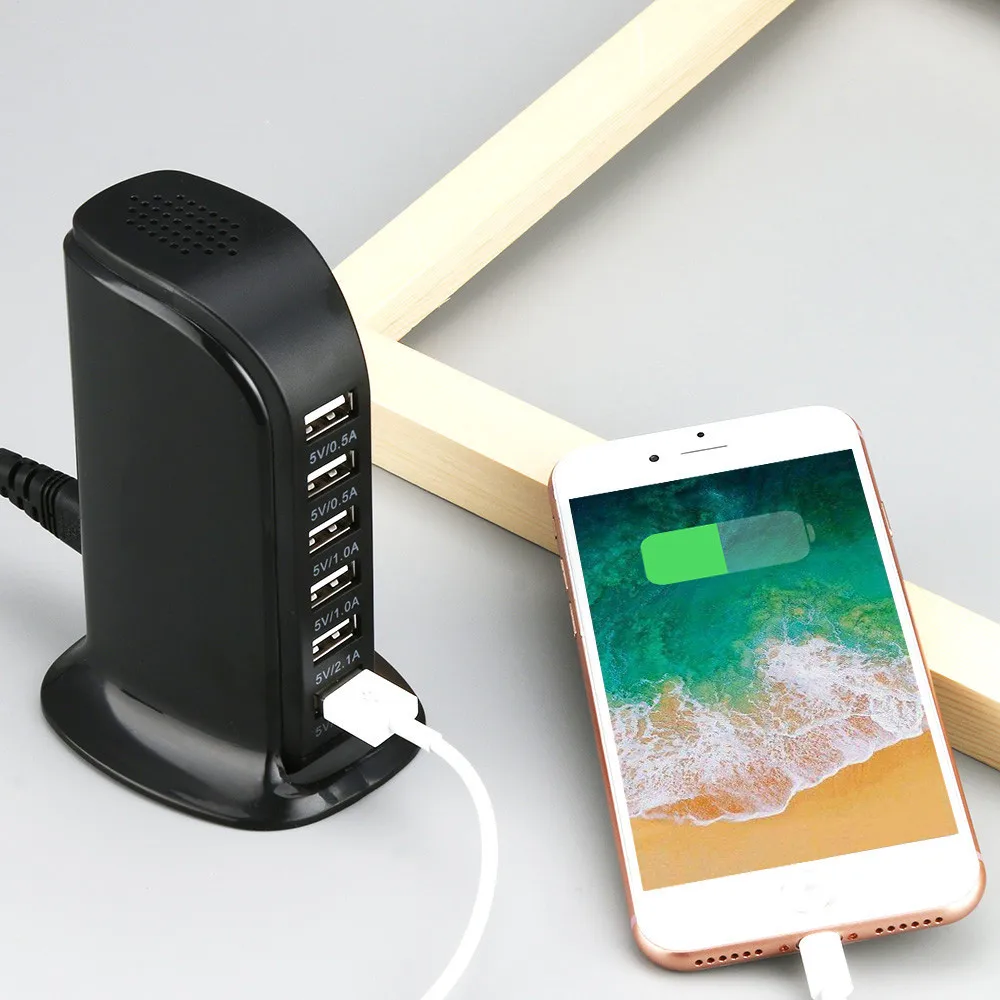 OMESHIN 6 USB многопортовый Великобритания штекер быстрое зарядное устройство Настольный концентратор зарядная станция адаптер питания для iPhone/iPad/samsung - Цвет: Черный