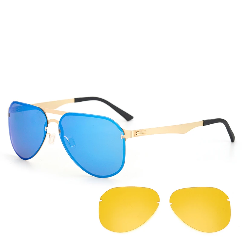 Поляризованные солнцезащитные очки без винтов для вождения автомобиля, солнцезащитные очки со сменными желтыми антибликовыми линзами ночного видения