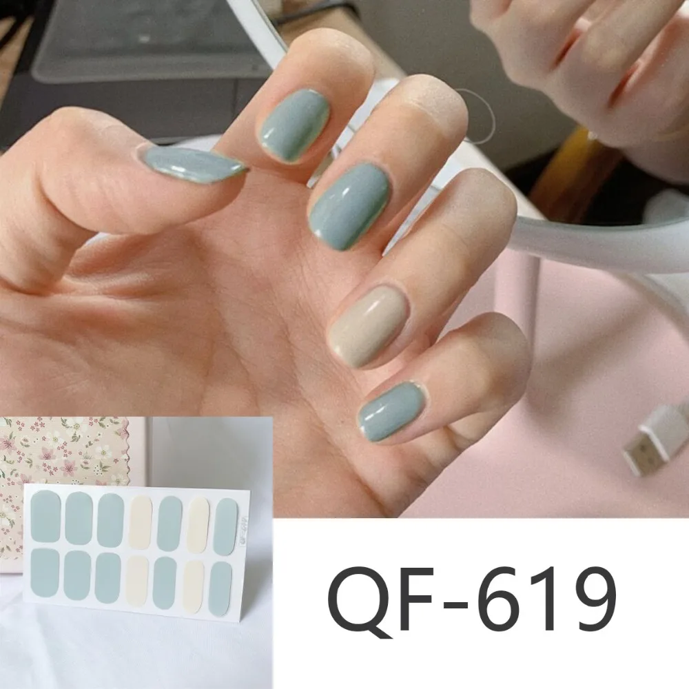 14tips/sheet Milk Heart Nail Wraps Polish Decals Strips Jump Cross Color Glitter 3D Adhesive Full Nail Art Stickers Matte Nails