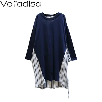 

Vefadisa Patchwork Striped Women Dress 2020 Spring Women Irregular Dress Long Sleeve Dress Loose Black Blue Apricot QYF2180