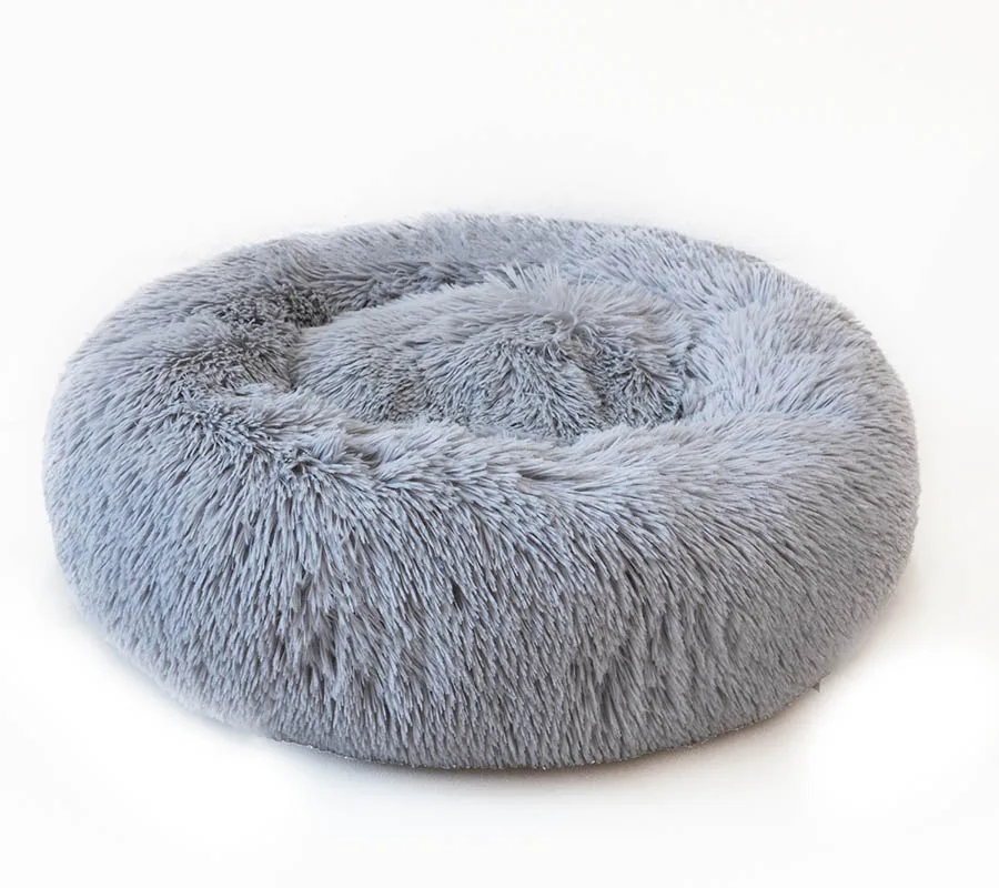 light gray Круглые плюшевые кошки кровать Дом Мягкая длинная плюшевая кошка кровать круглая собака кровать для маленьких собак кошки гнездо зимняя теплая спальная кровать щенок коврик - Цвет: light gray