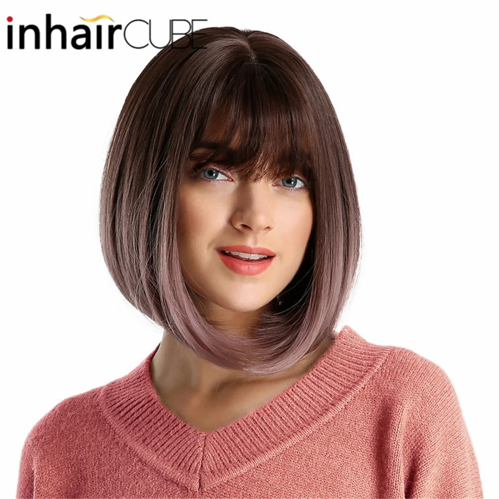 Inhair Cube 10 дюймов Боб синтетические плоские челки женский парик омбре с