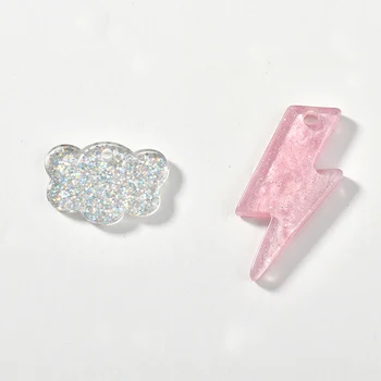 

New Glitter Resin Charms Kawaii Cloud Lighting DIy Jewelry Earring Necklace Keychain Ornament Floating Pendant 60pcs