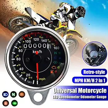 

12V Retro Motorcycles Universal Stainless Steel Mechanical Odometer Speedometer MPH/KMH Motorcycle Parts LED Indicator Dashboard