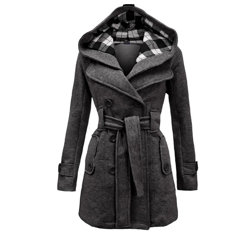 Beste Lente Herfst Plaid Wol Kasjmier Jas Zakken Medium Lengte Zwart Camel Jassen Sjerpen Turn Down Kraag Double Breasted Rood jas