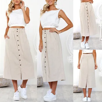 

Women Skirts Summer New Arrivals Womens Daily Summer Bohemia High Waist Line Button Beach Wrap Maxi Long Skirt юбка летняя
