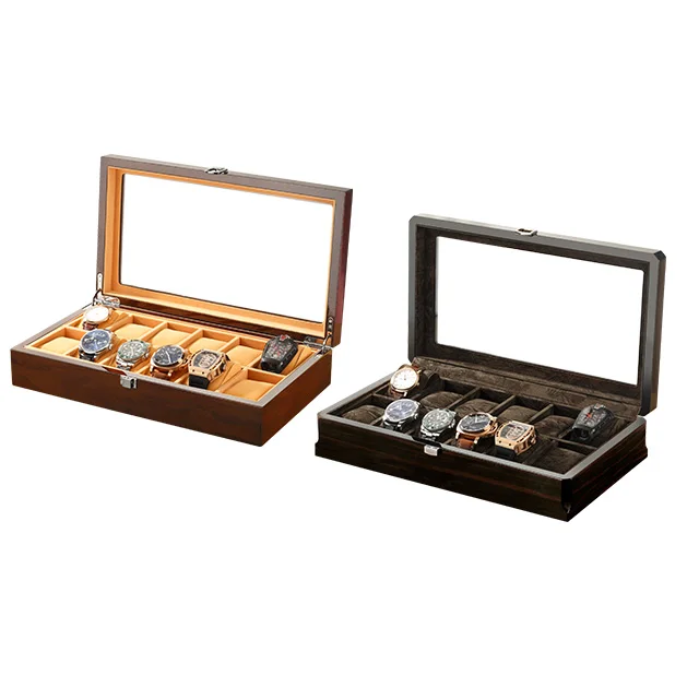 Luxury Wood Watch Case Box Piano Lacquer Displaying Stainless Black Brown Watch Box
