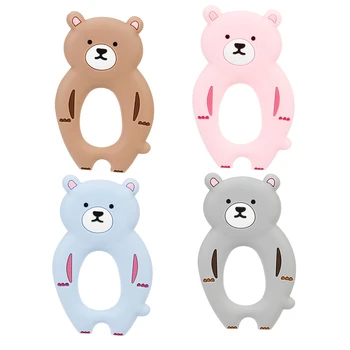 

1PC Cartoon Bear BPA Free Baby Ring Teether Silicone Beads DIY Chain Silicone Animal Teether Bite Molar Stick Charm Silicone Toy