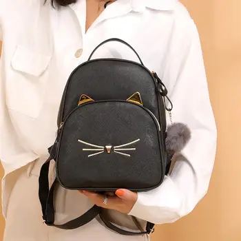 

Fashion Teenagers Backpack Cute PU Leather School Bags Mochila Kawaii Girls Cartoon Cat Satchel Shoulder Bag for Women Rucksack