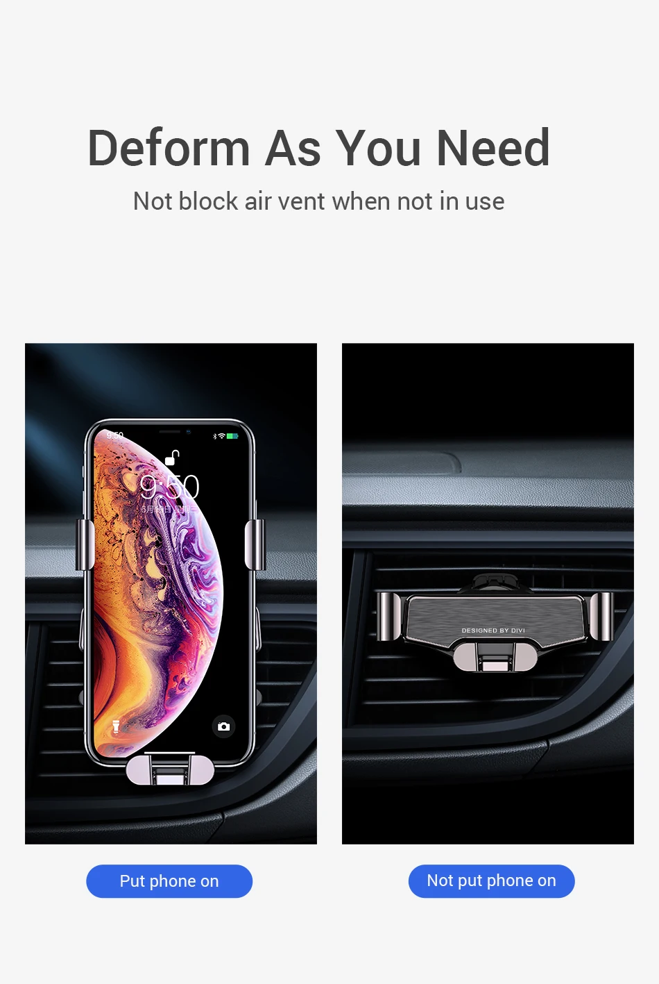 DIVI Невидимый гравитационный Автомобильный держатель для телефона в Автомобиле вентиляционное отверстие крепление для iPhone X Xs Max Xiaomi Mini держатель для мобильного телефона Подставка