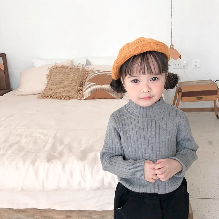 Детские свитера для детей 1-7 лет; Модный корейский свитер для девочек; пуловер с высоким воротником; Одежда для мальчиков; осенние вязаные свитера высокого качества